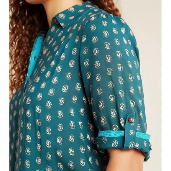 Anthropologie Maeve Monika Tunic Top Teal XS Button Down - Picture 10 of 11